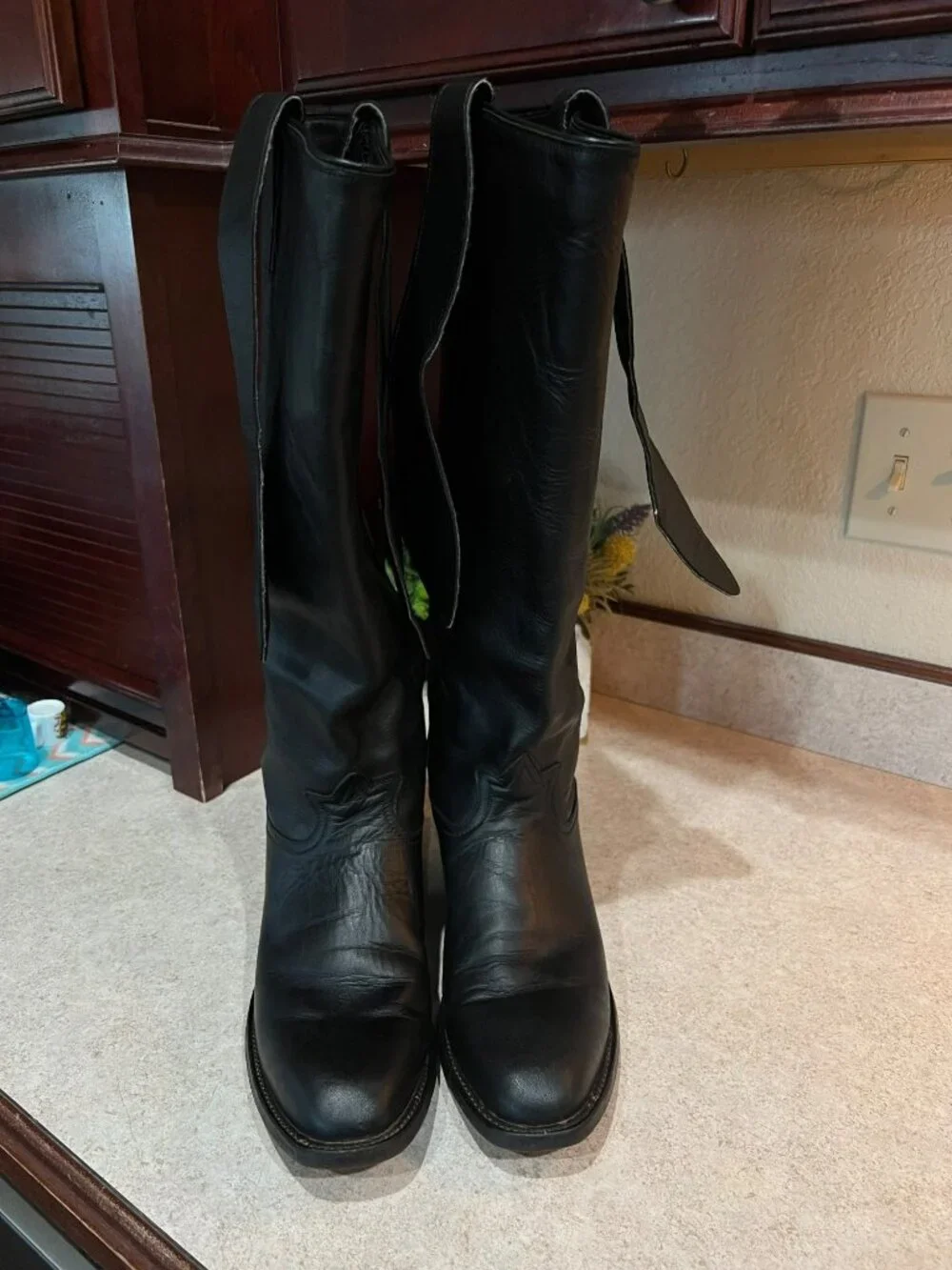 Tony Lama Dominion Old West Shooter Boots Men’s 8D Black Leather 17” Stovepipe